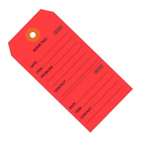 Box Packaging Consecutively Repair Tag No 5 4-3/4L x 2-3/8W Red 1000/Pack G26201